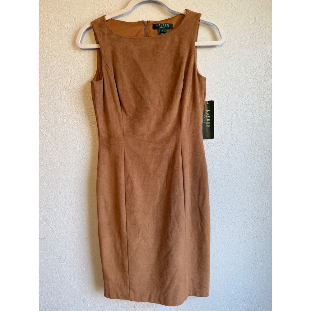 Lauren Ralph Lauren Faux Suede Sheath Dress Tan Brown Sleeveless Size 0 NWT